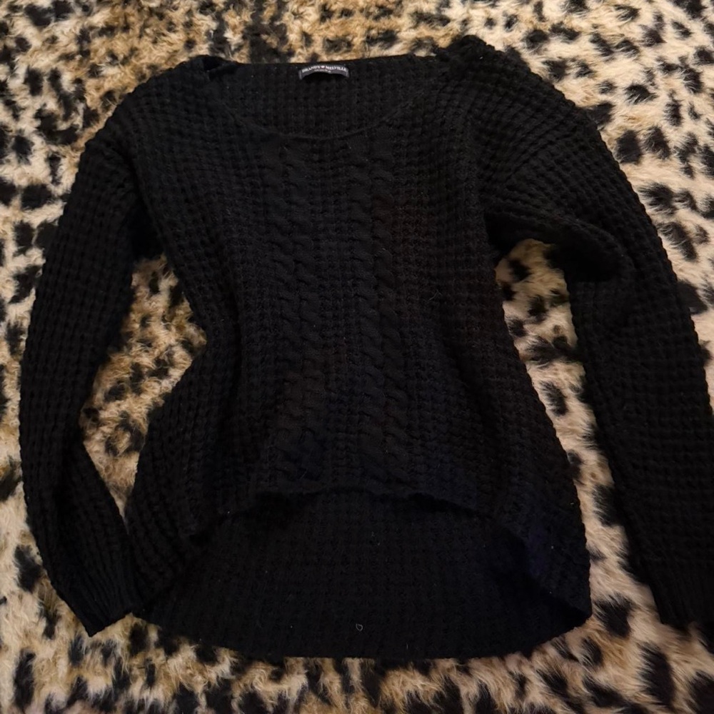 Brandy Melville Black Cable Knit Scoop-Neck Sweater